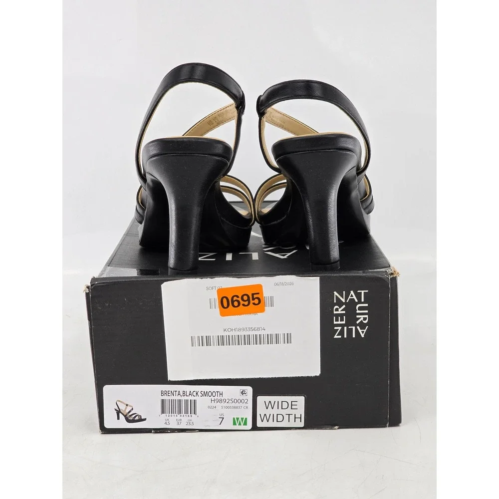 Naturalizer Brenta Sandals Womens 7W Black Smooth Strappy Platform Heels - NEW
